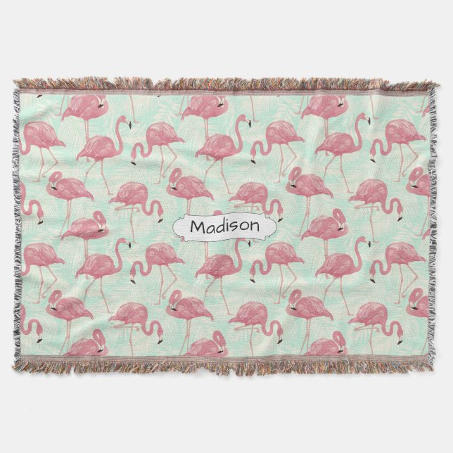 Niedlicher Flamingo Pattern individuelle Name werf Decke (Vorderseite)