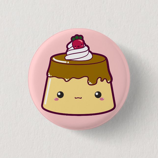 Niedlicher Flan mit Erdbeere u. Creme Button (Vorderseite)