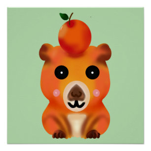 Niedlicher flauschiger Capybara mit Orange   Kawai Poster