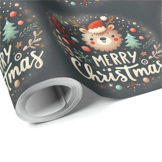 Niedlicher, flauschiger Weihnachtsbärenschaden Geschenkpapier (Rolleneckpunkt)