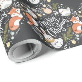 Niedlicher, flauschiger Weihnachtsfoxkranz Geschenkpapier