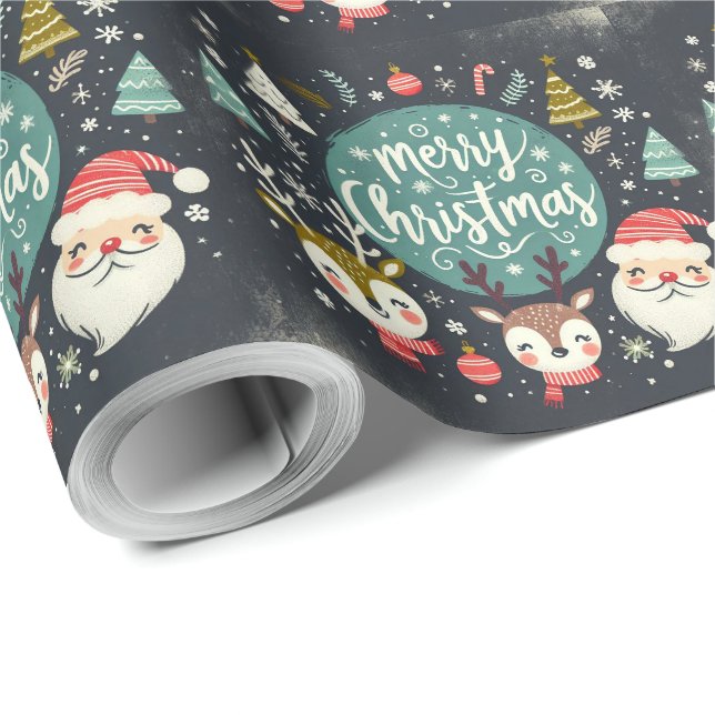 Niedlicher, flauschiger Weihnachtskranz Geschenkpapier (Rolleneckpunkt)