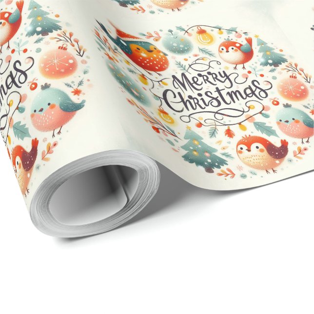 Niedlicher, flauschiger Weihnachtskranz Geschenkpapier (Rolleneckpunkt)