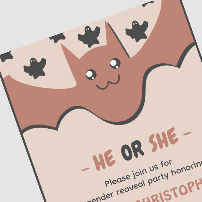 Niedlicher FledermausOktober - Ein- oder Auseinand Einladung (Cute-bat-October-He-or-She-Halloween-gender-reveal-Invitation-1)
