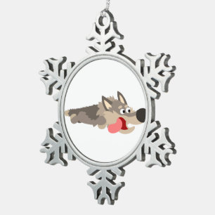 Niedlicher Fleet Cartoon Wolf Zinnschmuck Schneeflocken Zinn-Ornament
