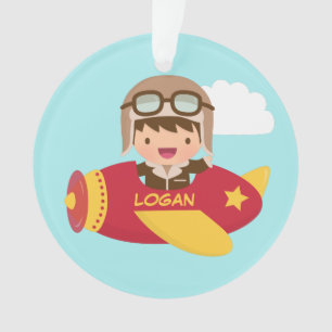 Niedlicher Fliegerjunge Flugzeug Kinderzimmer Deko Ornament