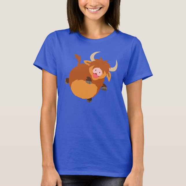 Niedlicher Floating-Cartoon Hochland-Kuh-Frauen-T  T-Shirt (Vorderseite)