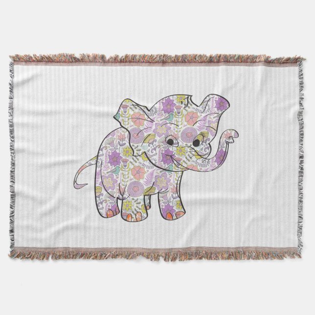 Niedlicher Floral Baby Elephant Decke (Vorderseite)