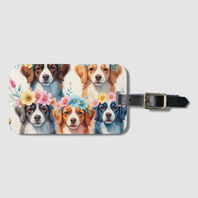 Niedlicher Floral Dog Gepäckträger Gepäckanhänger (Vorderseite (Horizontal))