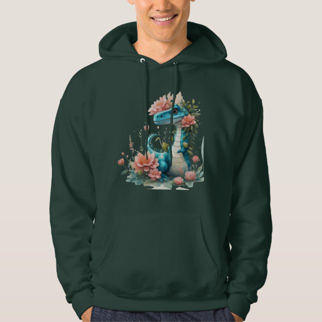 Niedlicher floraler Dinosaurier Hoodie (Vorderseite)