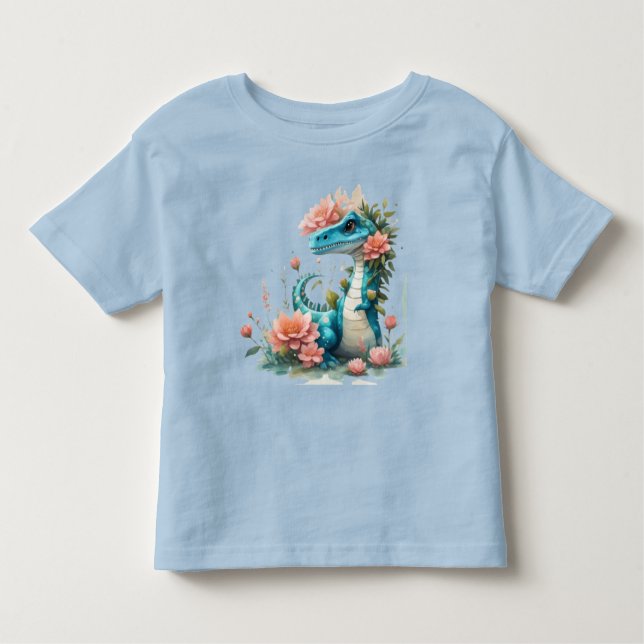 Niedlicher floraler Dinosaurier Kleinkind T-shirt (Vorderseite)