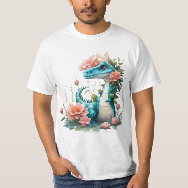 Niedlicher floraler Dinosaurier T-Shirt (Vorderseite)