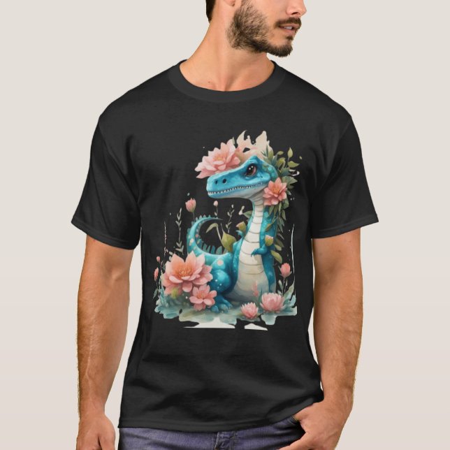Niedlicher floraler Dinosaurier T-Shirt (Vorderseite)