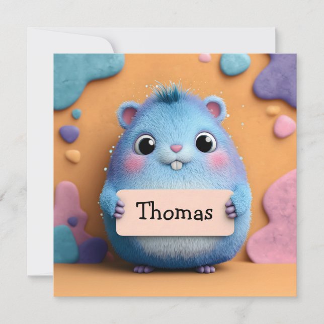 Niedlicher Fluffy Blue Hamster mit Namensschild (Vorderseite)