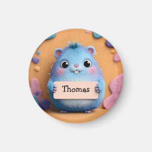 Niedlicher Fluffy Blue Hamster mit Namensschild Magnet