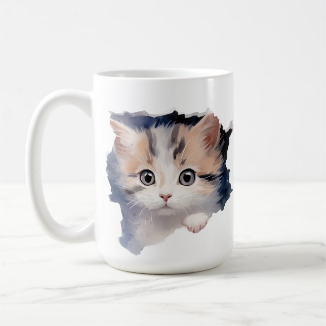 NIEDLICHER FLUFFY CALICO KITTEN-GESICHT KAFFEETASSE (Links)