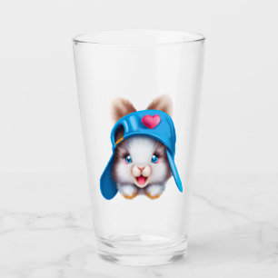 Niedlicher Fluffy Hiphop Baby Bunny mit einem Blue Glas