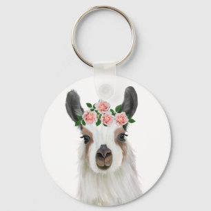 Niedlicher Fluffy Llama mit Rose Blume Kronleuchte Schlüsselanhänger