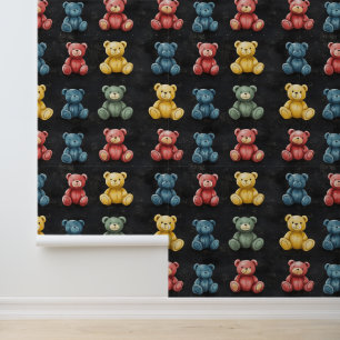 Niedlicher Fluffy sitzender Teddybären-Khalk Zeich Tapete