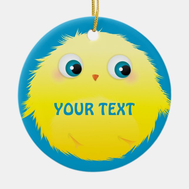 Niedlicher Fluffy Yellow Bird Keramik Ornament (Vorne)