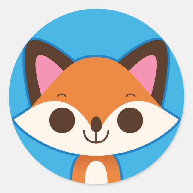 Niedlicher Fox auf blau Runder Aufkleber (Vorderseite)