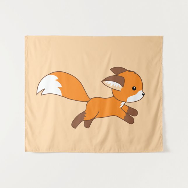 Niedlicher Fox auf Creme Wandteppich (Vorderseite (Horizontal))