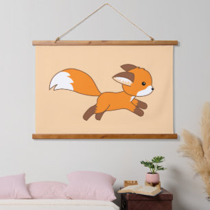 Niedlicher Fox auf Creme Wandteppich Mit Holzrahmen