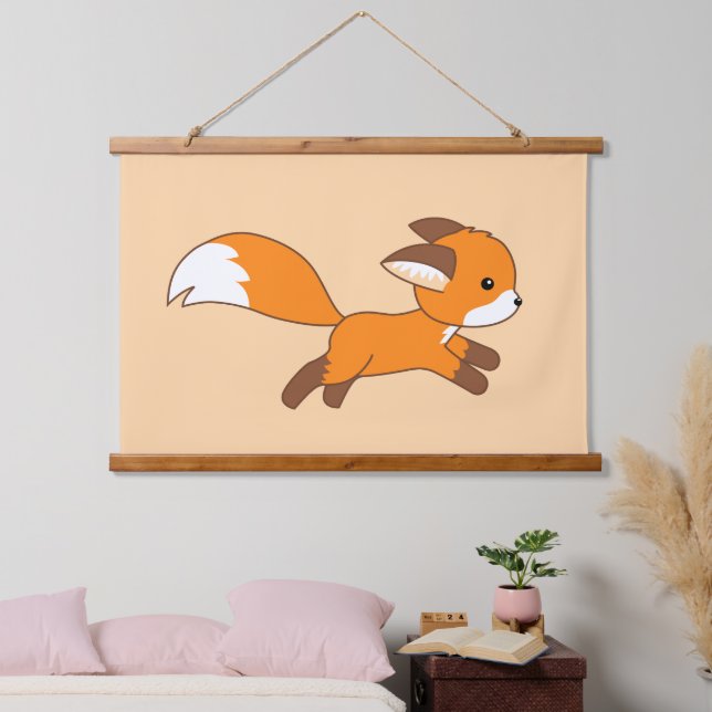 Niedlicher Fox auf Creme Wandteppich Mit Holzrahmen (Schlafzimmer)