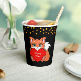 Niedlicher Fox & Golden Confetti auf schwarz Pappbecher