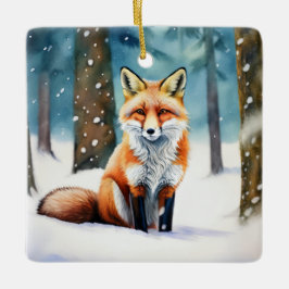 Niedlicher Fox im schneebedeckten Wald Keramikornament