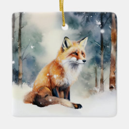 Niedlicher Fox im schneebedeckten Wald Keramikornament