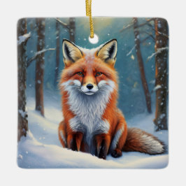 Niedlicher Fox im schneebedeckten Wald Keramikornament