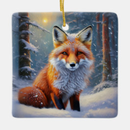 Niedlicher Fox im schneebedeckten Wald Keramikornament