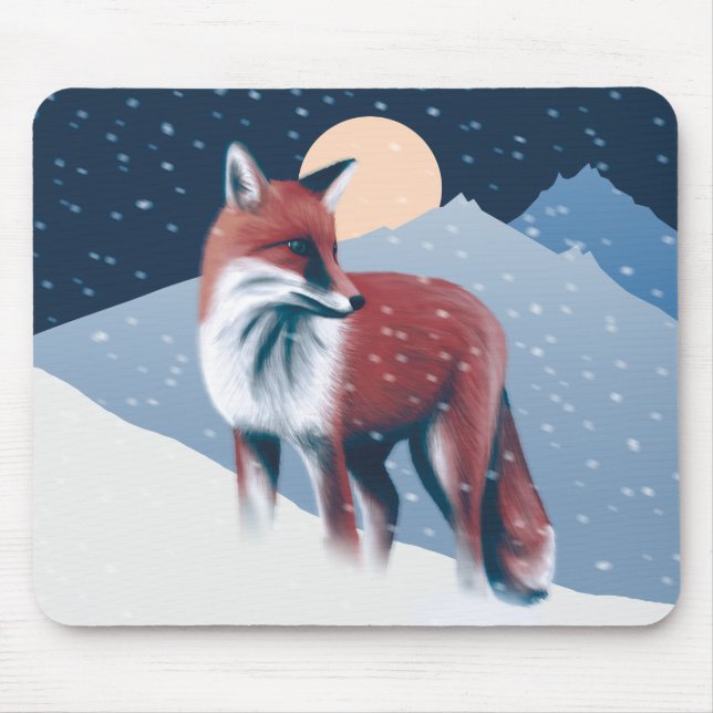Niedlicher Fox in der Winterschneeillustration Mousepad (Vorne)