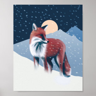 Niedlicher Fox in der Winterschneeillustration Poster