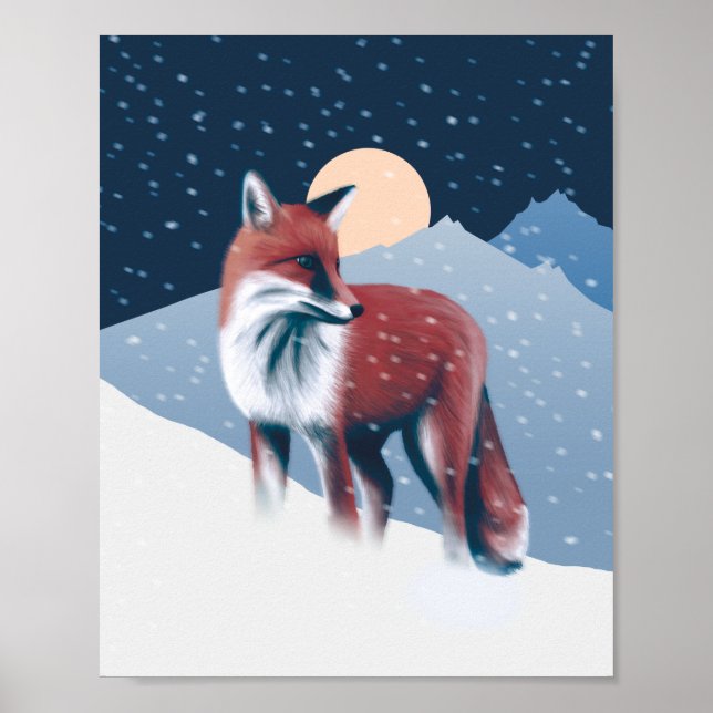 Niedlicher Fox in der Winterschneeillustration Poster (Vorne)