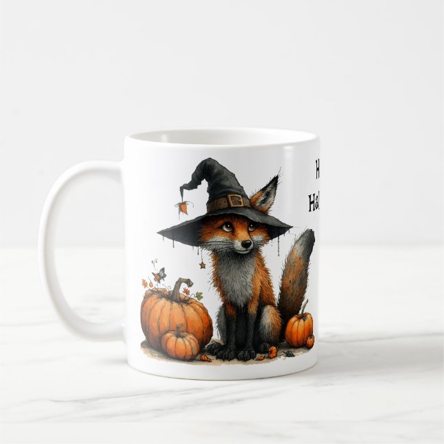 Niedlicher Fox in Hexenhut Halloween Kaffeetasse (Links)