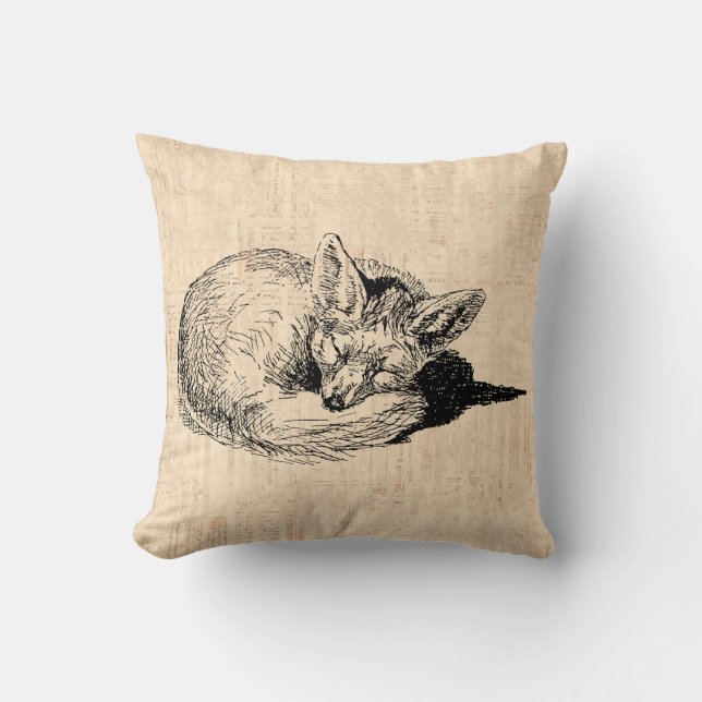 Niedlicher Fox mit Beige Script Hintergrund Vintag Kissen (Vorderseite)
