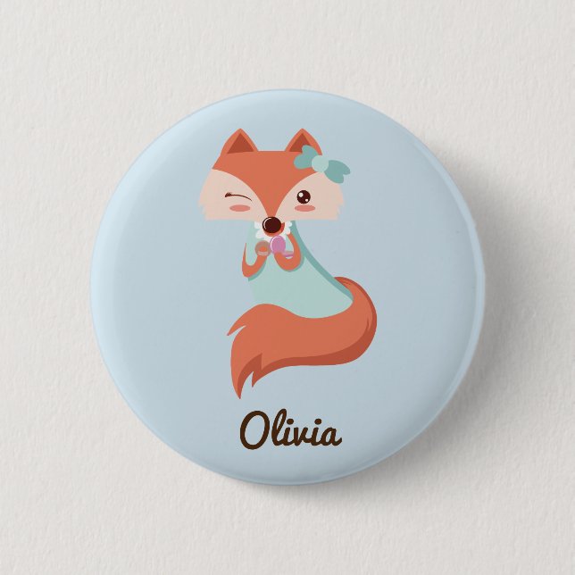 NIEDLICHER FOX MIT BLUE BOW HINZUFÜGEN IHREN NAMEN BUTTON (Vorderseite)