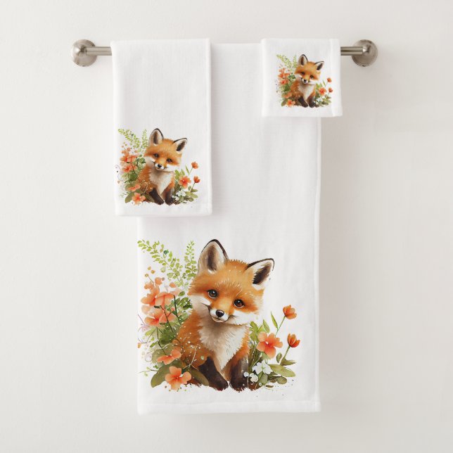 Niedlicher Fox mit Blume Badhandtuch Set (Insitu)