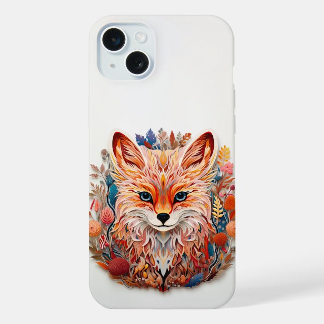 Niedlicher Fox mit Blume Paper Cutout iPhone Hülle (Rückseite)