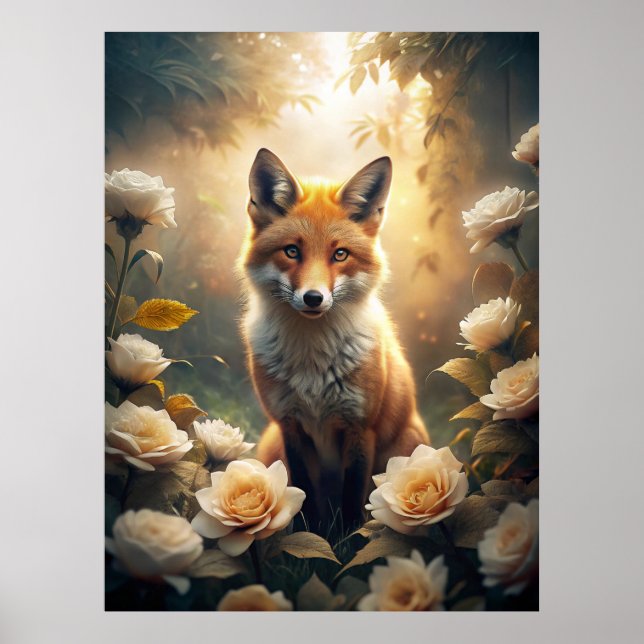 Niedlicher Fox mit Blume Poster (Vorne)