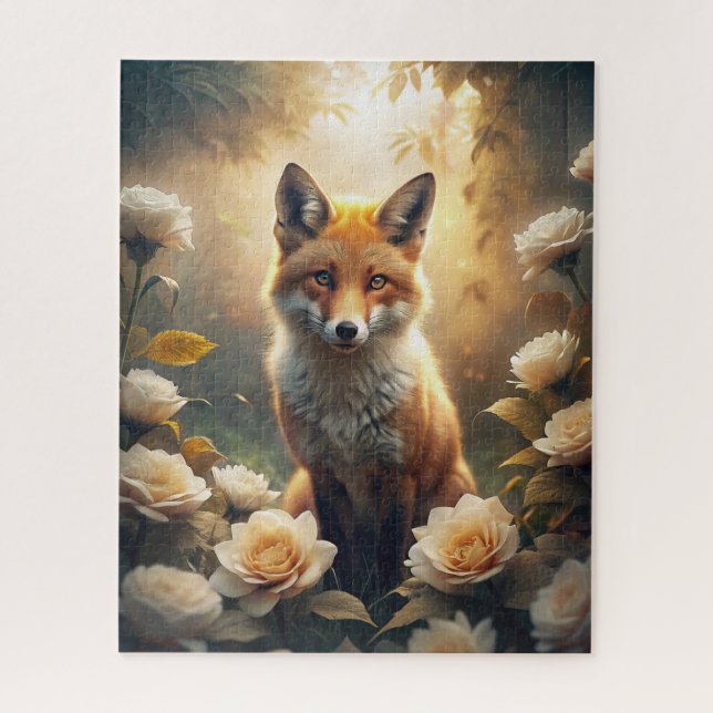 Niedlicher Fox mit Blume Puzzle (Vertikal)