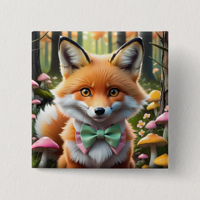 Niedlicher Fox mit einem grünen und rosa Bug Button (Vorderseite)