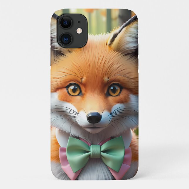 Niedlicher Fox mit einem grünen und rosa Bug Case-Mate iPhone Hülle (Rückseite)