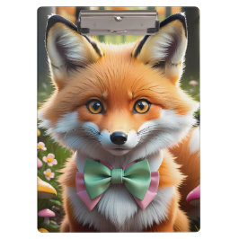 Niedlicher Fox mit einem grünen und rosa Bug Klemmbrett
