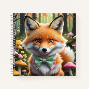 Niedlicher Fox mit einem grünen und rosa Bug Notizbuch