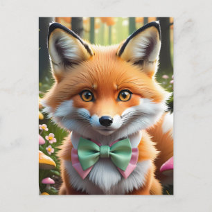 Niedlicher Fox mit einem grünen und rosa Bug Postkarte