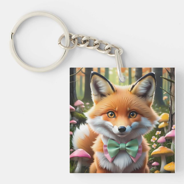 Niedlicher Fox mit einem grünen und rosa Bug Schlüsselanhänger (Vorderseite)