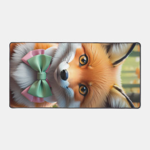 Niedlicher Fox mit einem grünen und rosa Bug Schreibtischunterlage